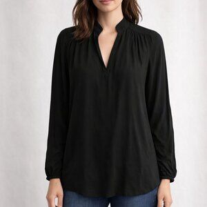 D15 | M&S Black Ruffle V Neck Tunic Top NWT Womens